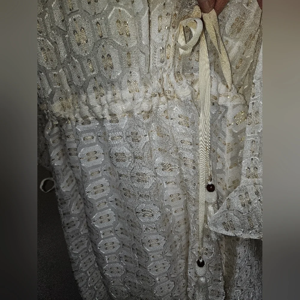 NWT Tory Burch Jasmine Ivory Gold Dress Tie Waist 2 XS - Picture 4 of 10